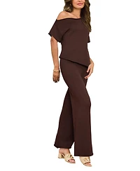 Cupshe Women's Knit Off-Shoulder Top and Wide Leg Pants Loungewear Set