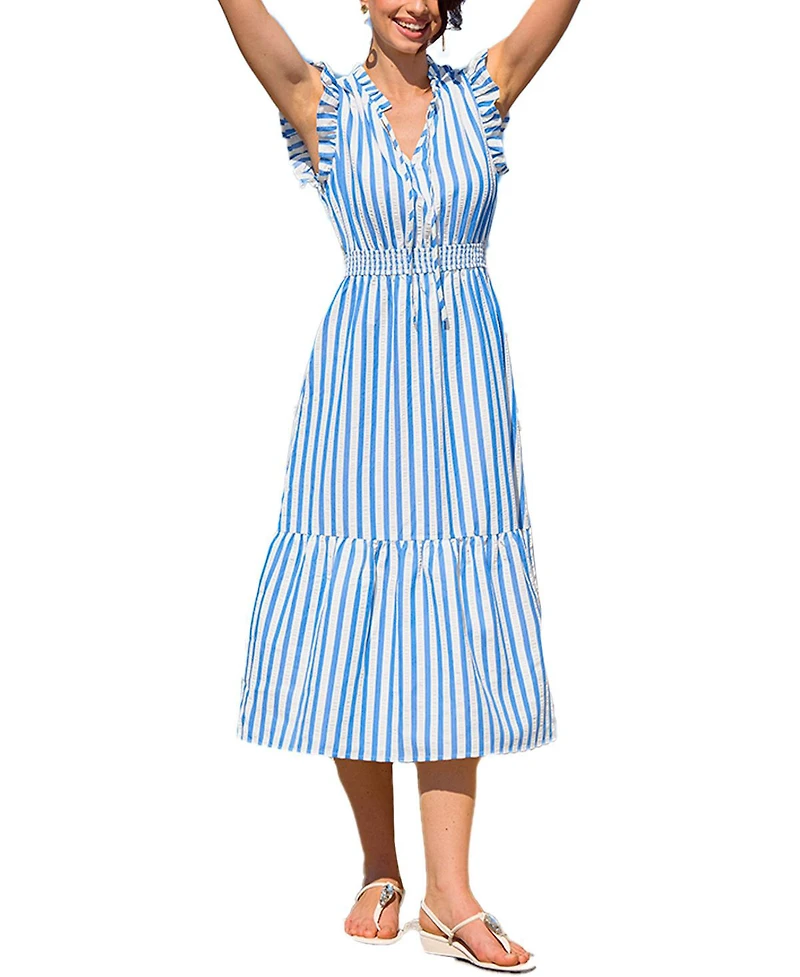 Cupshe Women's Rain Check Striped Maxi Beach Dress