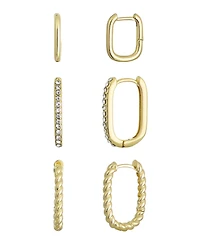 Adornia Gold Set of 3 Rectangle Hoop Earrings