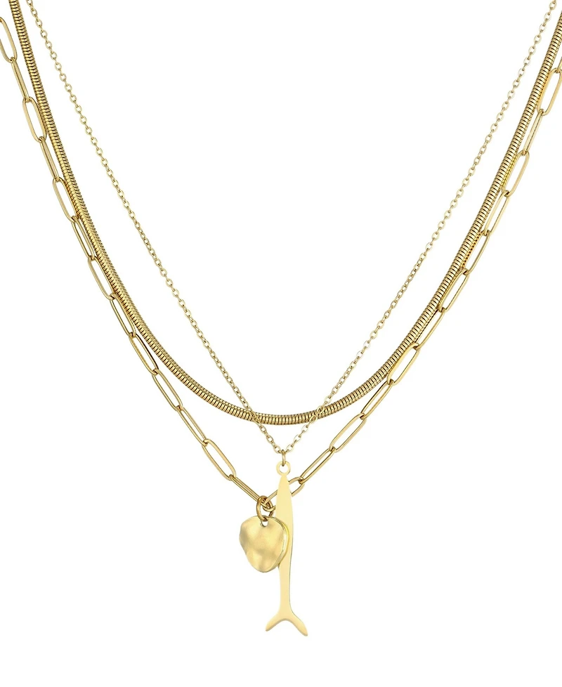 Adornia Tarnish Resistant Gold Layered Connected Set of 3 Pendant Necklace