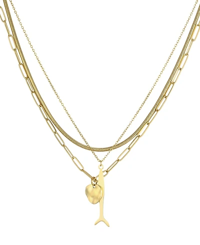 Adornia Tarnish Resistant Gold Layered Connected Set of 3 Pendant Necklace