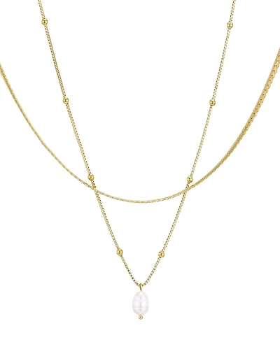 Adornia Tarnish Resistant Freshwater Pearl Gold Set of 2 Necklace