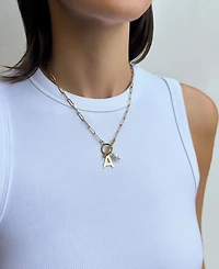 Adornia Tarnish Resistant Gold Natural Freshwater Pearl Initial Toggle Necklace