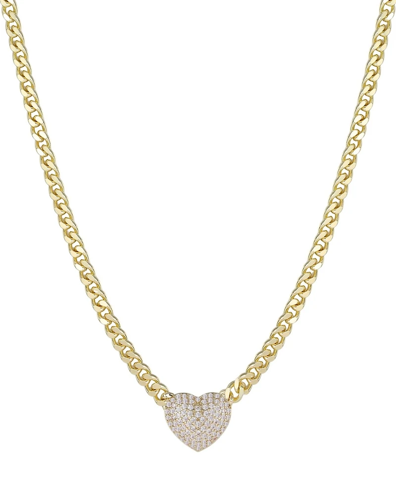 Adornia Gold Chunky Cubic Zirconia Heart Curb Chain Necklace
