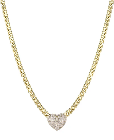 Adornia Gold Chunky Cubic Zirconia Heart Curb Chain Necklace