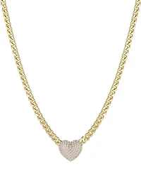 Adornia Gold Chunky Cubic Zirconia Heart Curb Chain Necklace