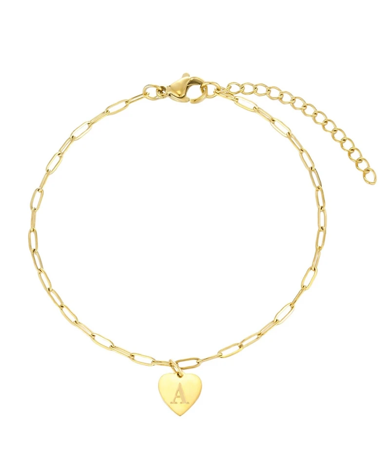 Adornia Tarnish Resistant Gold Initial Engraved Heart Paperclip Chain Bracelet
