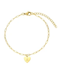 Adornia Tarnish Resistant Gold Initial Engraved Heart Paperclip Chain Bracelet