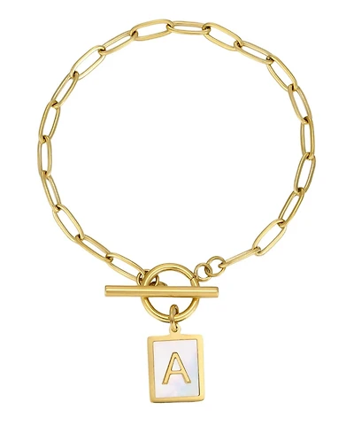 Adornia Tarnish Resistant Gold Imitation Pearl Initial Toggle Bracelet