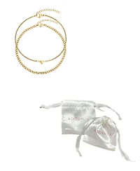 Adornia Tarnish Resistant Gold Set of 2 Heart and Curb Chain Anklet Set