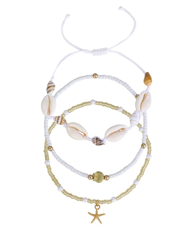 Adornia Set of 3 Shell and Bead Anklet Set
