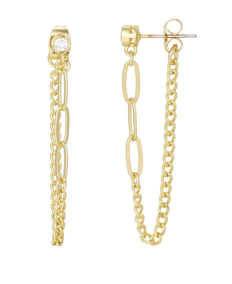 Adornia Gold Cubic Zirconia Paperclip Wrap Around Chain Earrings