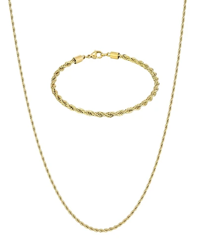 Adornia Men's Tarnish Resistant Gold Rope Chain Bracelet and Necklace Set