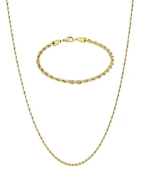 Adornia Men's Tarnish Resistant Gold Rope Chain Bracelet and Necklace Set