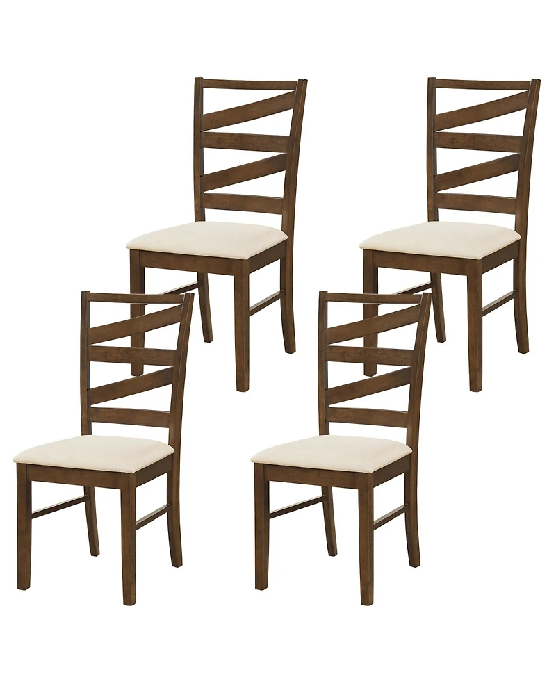 Gymax Dining Chairs Set of 4 with Tall Backrests Linen Fabric Upholstered Seats