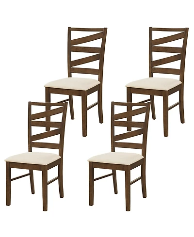 Gymax Dining Chairs Set of 4 with Tall Backrests Linen Fabric Upholstered Seats