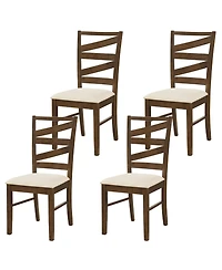 Gymax Dining Chairs Set of 4 with Tall Backrests Linen Fabric Upholstered Seats