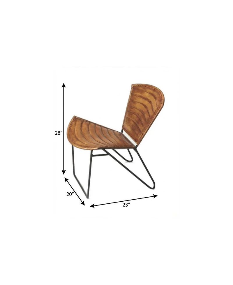 HomeRoots 23" Leather and Iron Striped Side Chair