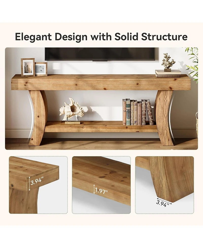Tribesigns Solid Wood Tv Stand for 55/60/65/75" Tvs, Farmhouse TV Console, Low Entertainment Center with Storage for Living Room