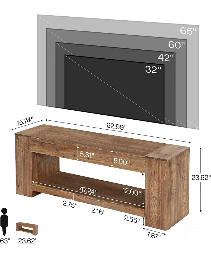 Tribesigns 63" Solid Wood Tv Stand for TVs up to 75 Inches, Farmhouse Long Entertainment Center with Open Storage Shelf