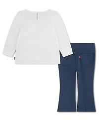 Levi's Baby Boys' and Girls' Teddy Bear Graphic Long-Sleeve Top Knit Pants, 2-Piece Set