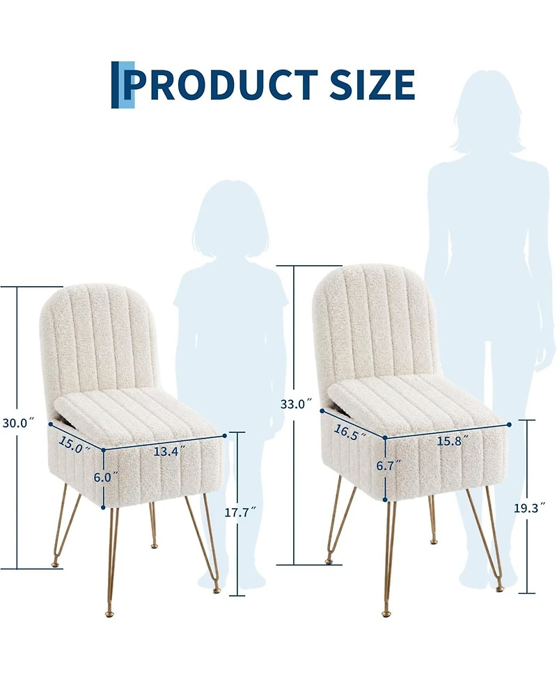 gaomon Vanity Stool Chair with Backrest, Square Ottoman with Hidden Storage Compartment, Soft Teddy Fabric, Modern Style for Bedroom