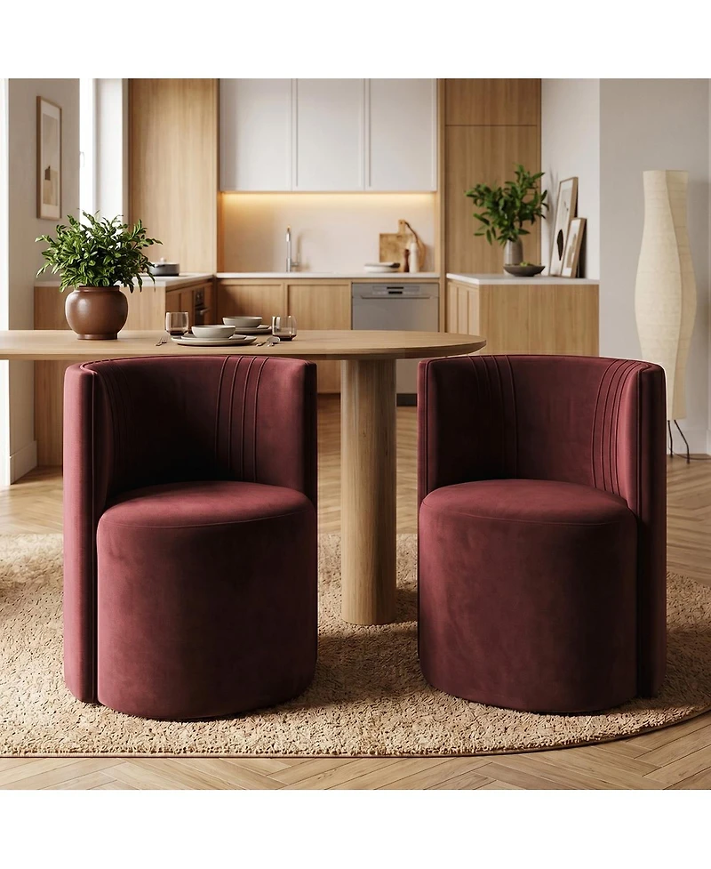 Maison Boucle Vanity Chair for Makeup Table, Velvet Barrel with Hidden Casters, Upholstered Tub Accent Curved Back, Space-Saving