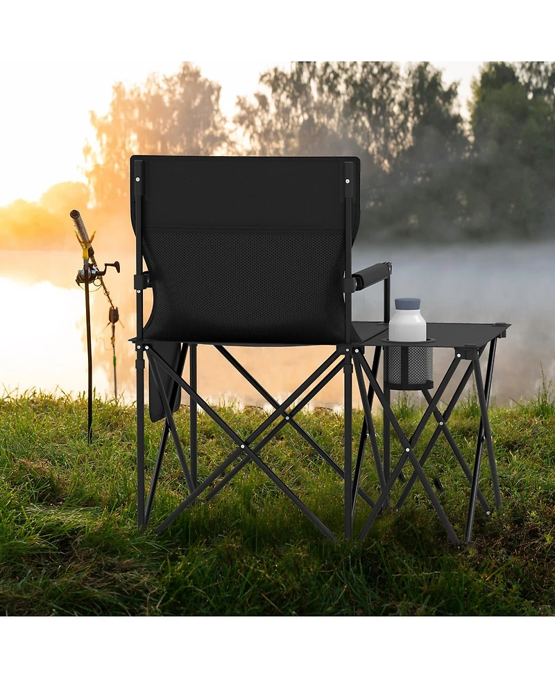 Gymax 2 Piece Oversized Camping Chair with Side Table Storage Pockets Cup Holder for Trip