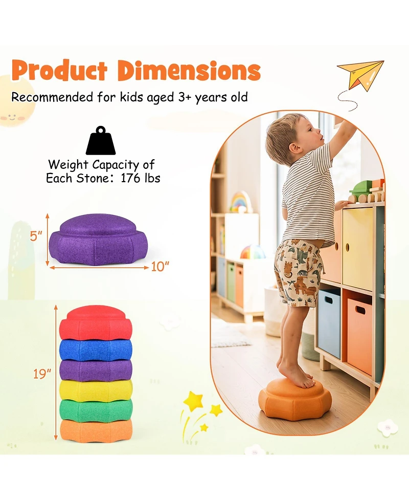 Gymax 6 Piece Stepping Stones for Kids Non-Slip Balance Sensory Toys Indoor Outdoor