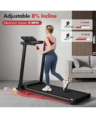 Zeny Treadmill with 8% Incline, Portable Treadmills, Foldable Treadmills with 265 Lbs Capacity,3.0HP Treadmill with 4 Adjustable Support Feet