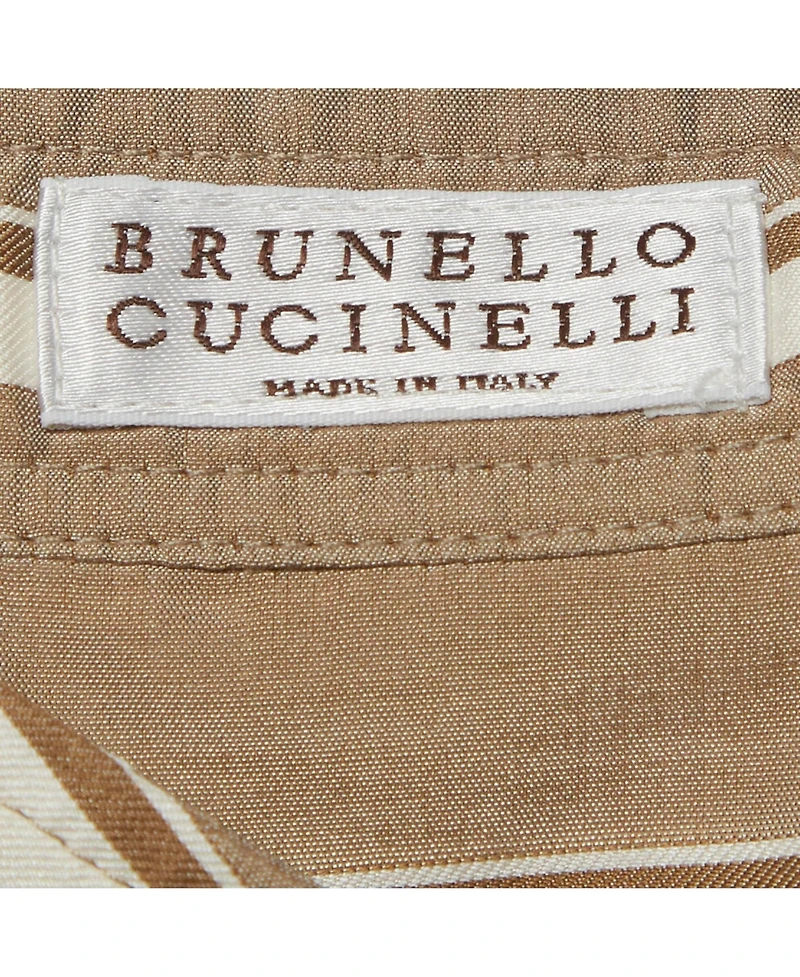 Pre-Owned Brunello Cucinelli Women's Striped Silk Monili-Trim Drawstring Blouse