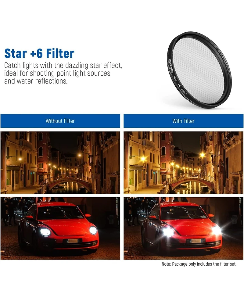 Neewer 55mm Nd/Cpl/Effect Filter Set with Mobile Phone Camera Lens Clamp Clip, Polarizing ND32 6 Point Star 4 Graduated Colour Filters Kit
