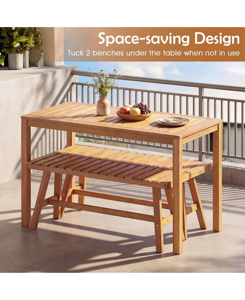 Gymax Outdoor Acacia Wood Dining Table with Slatted Tabletop for Garden Balcony Deck