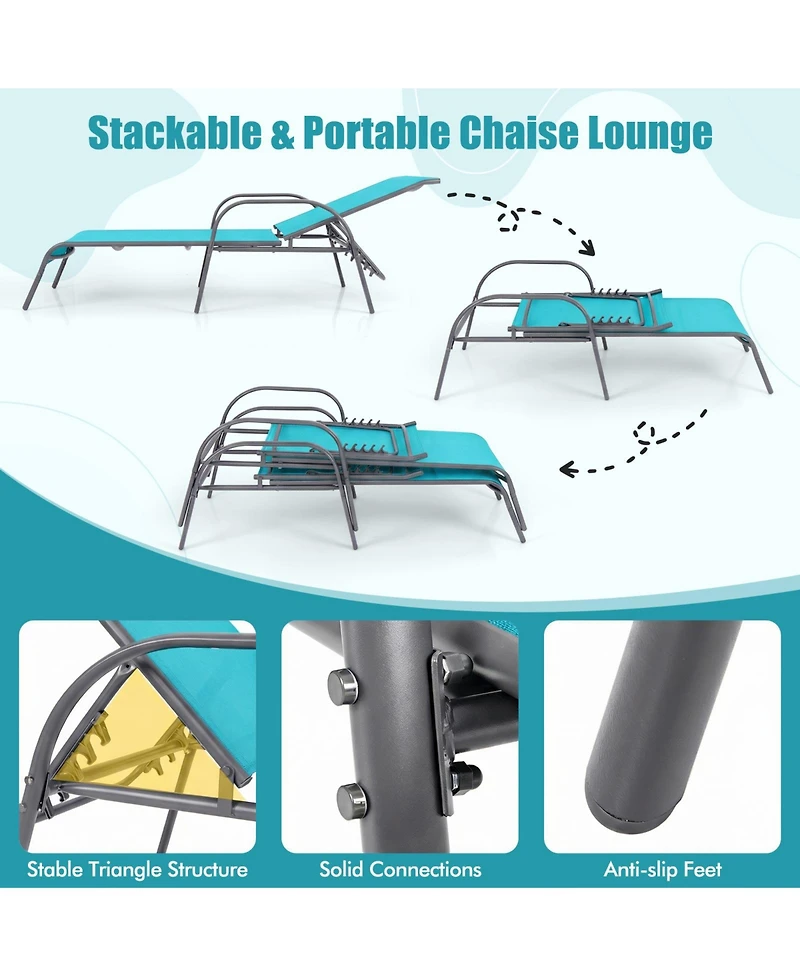 Gymax Outdoor Lounge Chair Chaise with Adjustable Reclining Armrest for Patio