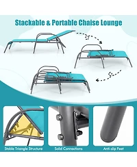Gymax Outdoor Lounge Chair Chaise with Adjustable Reclining Armrest for Patio