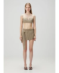 Pcfg Women's Linen-Blend Half-Pleated Super Mini Skirt