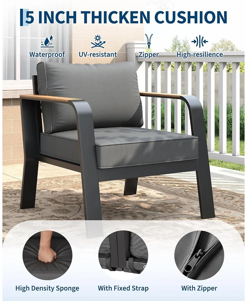 gaomon Outdoor 2 Pieces Single Cushioned Sofa Armchair, Outdoor Furniture for Garden, Balcony, Deck, Backyard