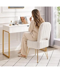 gaomon Vanity Stool Chair with Backrest, Square Ottoman with Hidden Storage Compartment, Soft Teddy Fabric