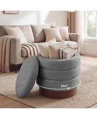 Slickblue Living Room Round Storage Ottoman with Wood Frame and Hidden