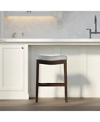 Clihome 31 Inch High Bar Stool - Solid Wood Frame with Pu Leather Seat Barstool