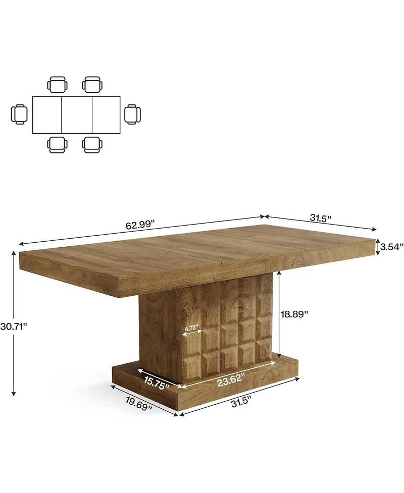 Tribesigns 63 inch Dining Table for 4-6, Farmhouse Wooden Rectangular Dinner Table