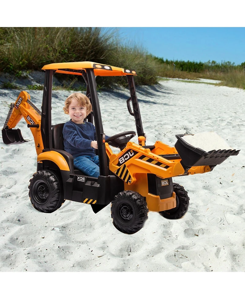 homfan 4 in 1 Jcb 12v Kids Ride On Electric Car, 45 Inch Excavator Bulldozer and Tractor with Remote Control for Boys and Girls Ages 3 to 8
