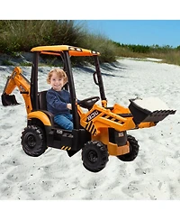 homfan 4 in 1 Jcb 12v Kids Ride On Electric Car, 45 Inch Excavator Bulldozer and Tractor with Remote Control for Boys and Girls Ages 3 to 8