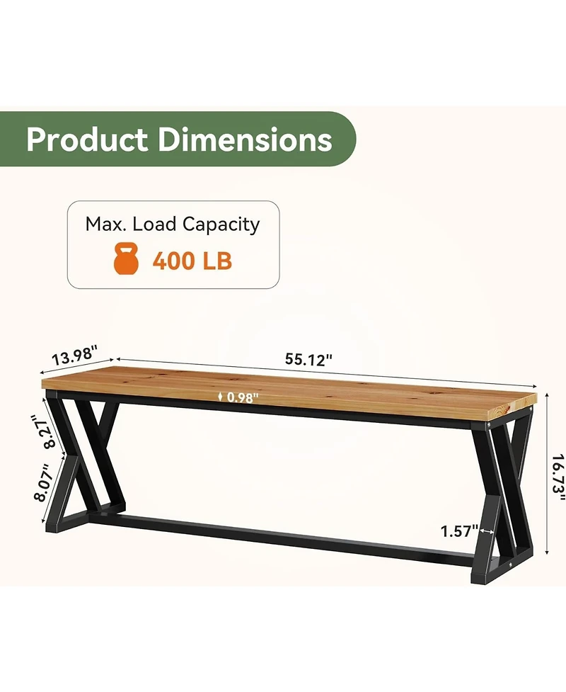 Tribesigns Solid Wood Entryway Shoe Bench, 55" Long End of Bed Bench with Metal Legs