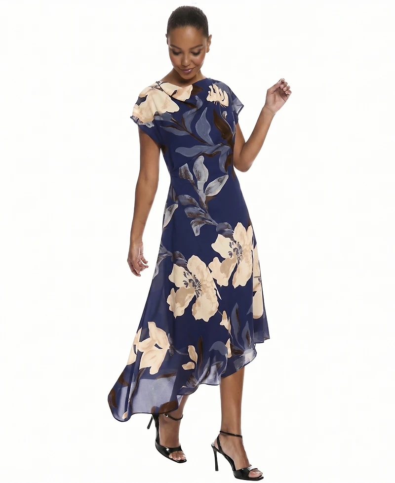Maggy London Women's Asymmetrical Floral Midi Dress