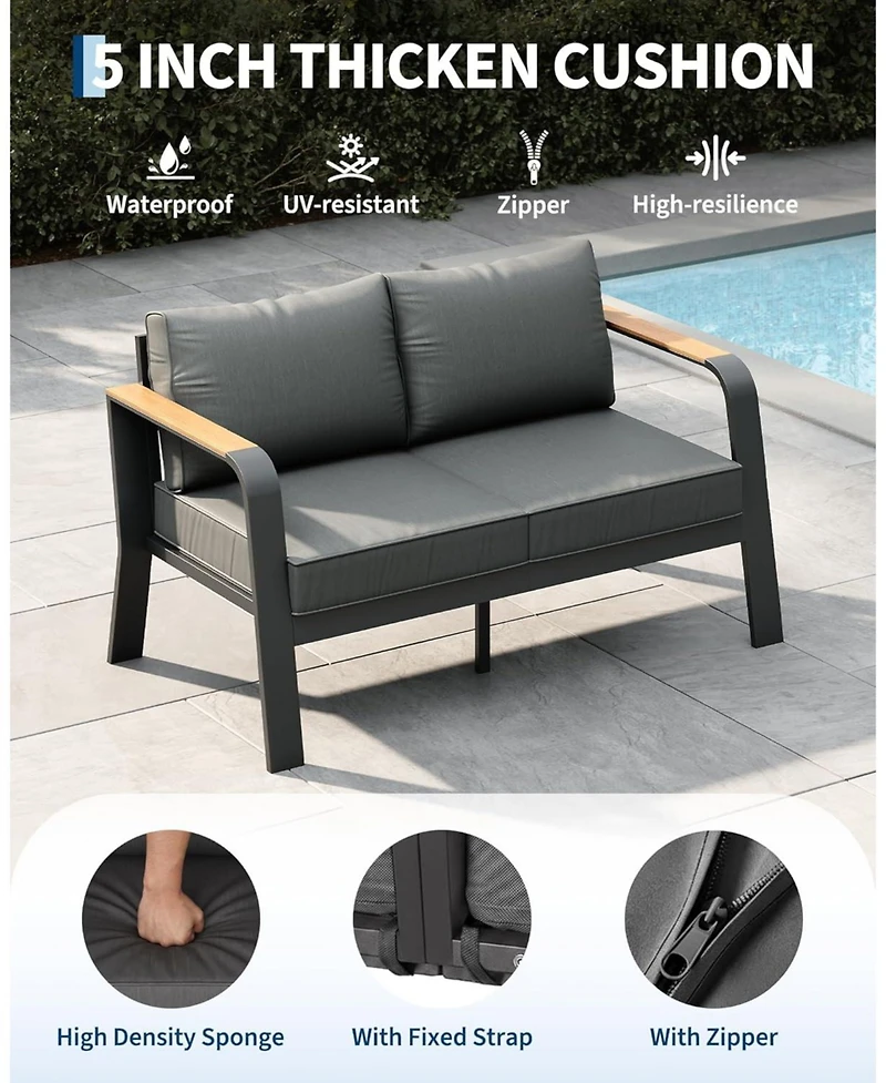 gaomon Outdoor 2-Seat Aluminum Patio Sofa Chair, Outdoor Furniture for Garden, Balcony, Deck, Backyard