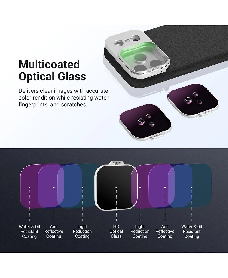 Neewer PA133 Camera Lens Accessory with ND8 for select iPhone models
