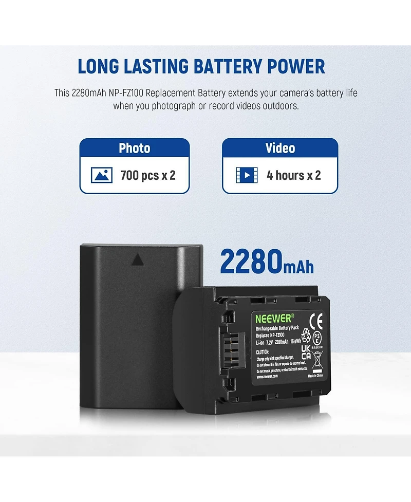 Neewer Np-FZ100 Camera Battery and Charging Accessory with 2280mAh for select Sony Np-f-series devices