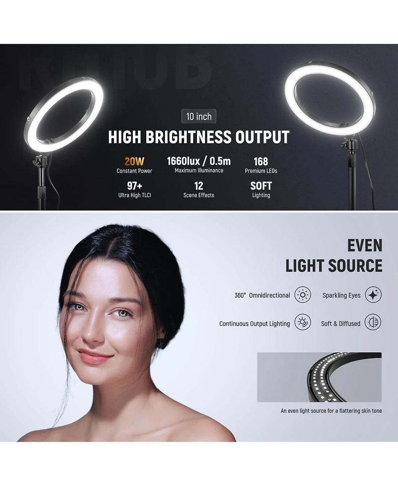 Neewer RH10B Ring Light with 20W, 2900K-7000K, CRI97 for select iPhone models