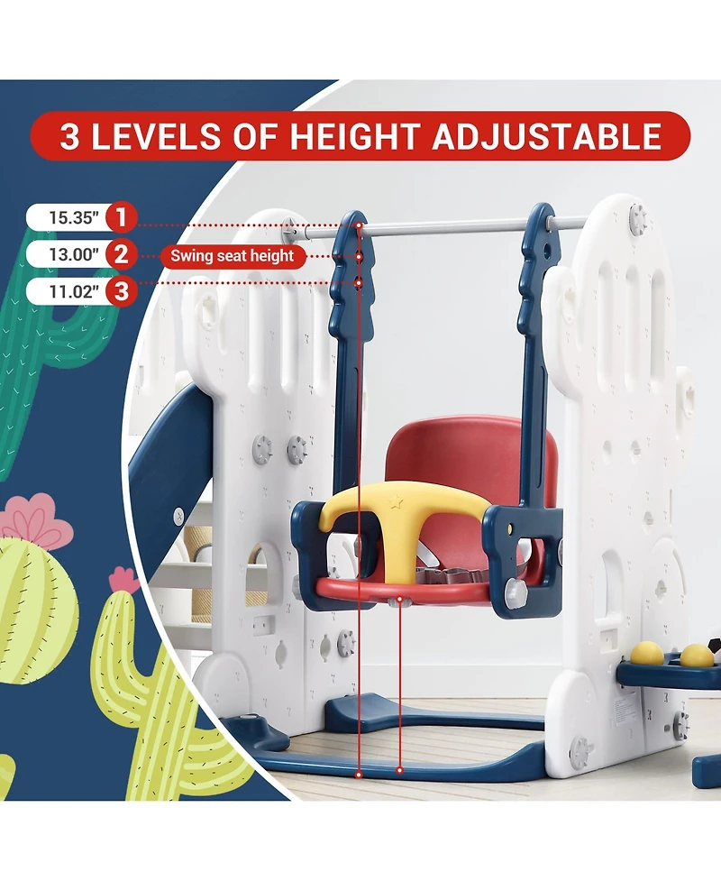 homfan 7-in-1 Toddler Slide and Swing Set, Kids Climber Play Set with Extra Long Slide, Basketball Hoop, Soccer and Multi Game for Indoor Play